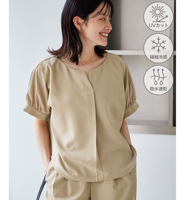 Rope&rsquo;Picnic「エアリーリネンライク キーネックブラウス/接触冷感・UVカット・速乾」|シャツ・ブラウス|ベージュ(27)