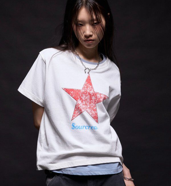 「【UNISEX】【Sourcream】ラインストーンスターグラフィックTEE」|Tシャツ・カットソー|ホワイト