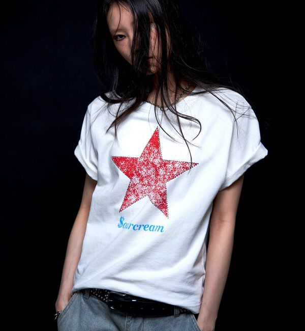 「【UNISEX】【Sourcream】ラインストーンスターグラフィックTEE」|Tシャツ・カットソー|