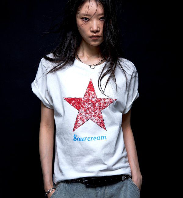  「【UNISEX】【Sourcream】ラインストーンスターグラフィックTEE」|Tシャツ・カットソー|