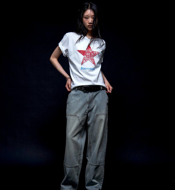  「【UNISEX】【Sourcream】ラインストーンスターグラフィックTEE」|Tシャツ・カットソー|