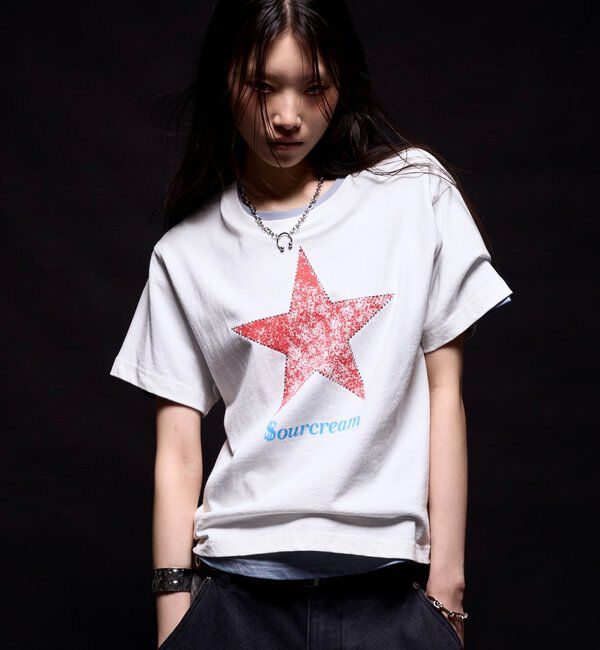  「【UNISEX】【Sourcream】ラインストーンスターグラフィックTEE」|Tシャツ・カットソー|