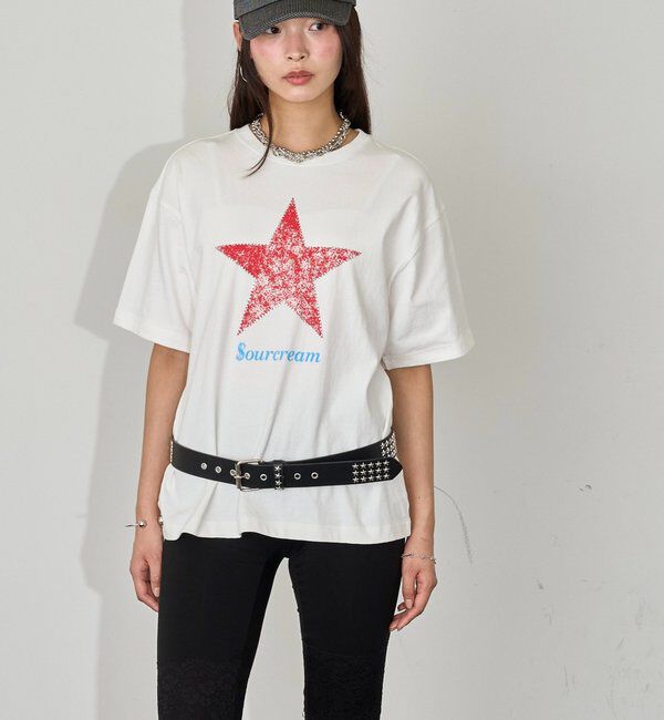  「【UNISEX】【Sourcream】ラインストーンスターグラフィックTEE」|Tシャツ・カットソー|