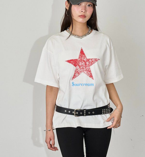  「【UNISEX】【Sourcream】ラインストーンスターグラフィックTEE」|Tシャツ・カットソー|