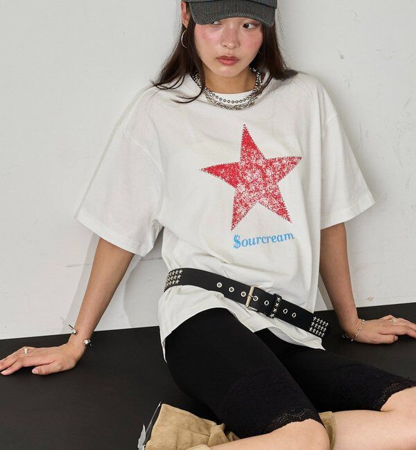  「【UNISEX】【Sourcream】ラインストーンスターグラフィックTEE」|Tシャツ・カットソー|