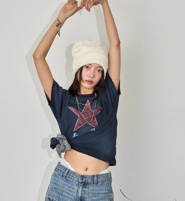  「【UNISEX】【Sourcream】ラインストーンスターグラフィックTEE」|Tシャツ・カットソー|
