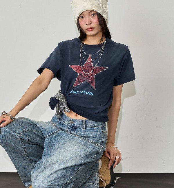 「【UNISEX】【Sourcream】ラインストーンスターグラフィックTEE」|Tシャツ・カットソー|