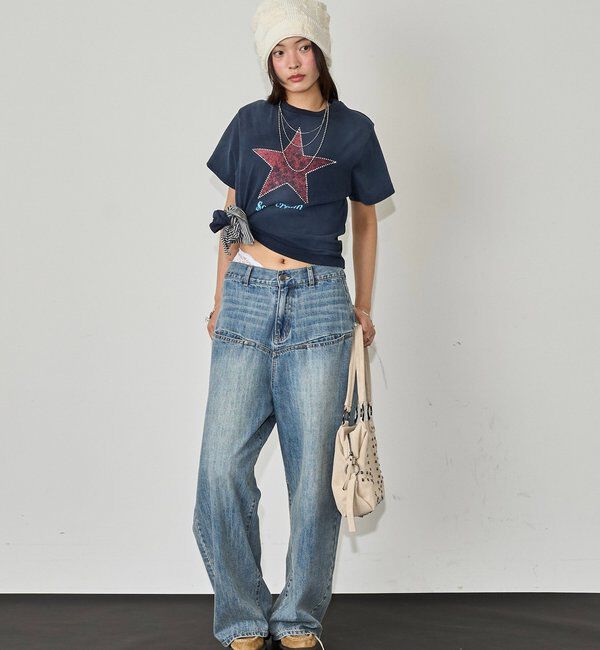  「【UNISEX】【Sourcream】ラインストーンスターグラフィックTEE」|Tシャツ・カットソー|