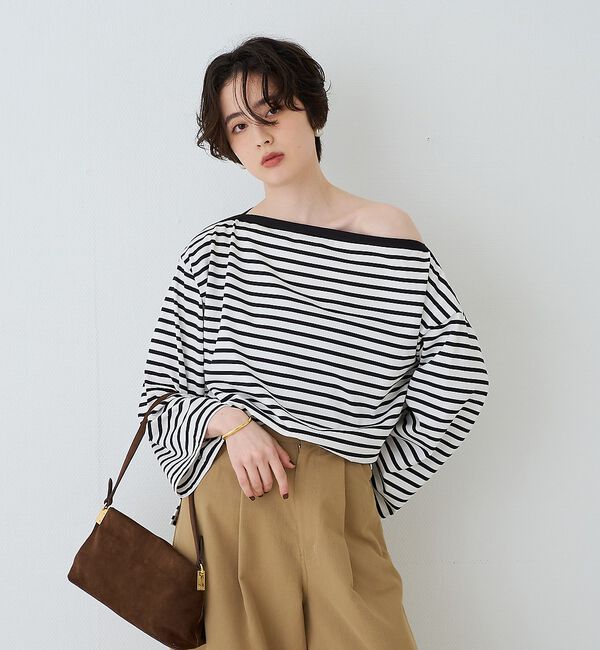 Rouge vif「ボーダーボートネックカットソー/ロングスリーブTシャツ【予約】」|Tシャツ・カットソー|