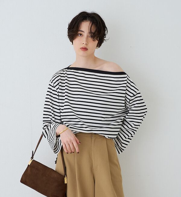 Rouge vif「ボーダーボートネックカットソー/ロングスリーブTシャツ【予約】」|Tシャツ・カットソー|