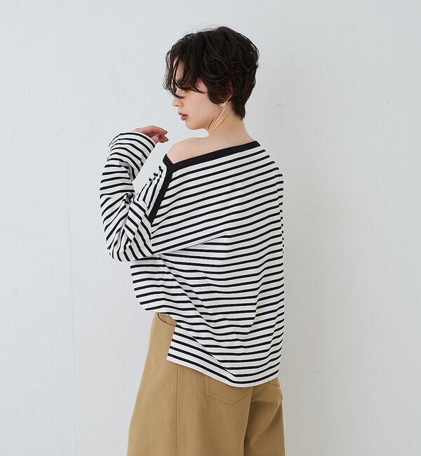 Rouge vif「ボーダーボートネックカットソー/ロングスリーブTシャツ【予約】」|Tシャツ・カットソー|