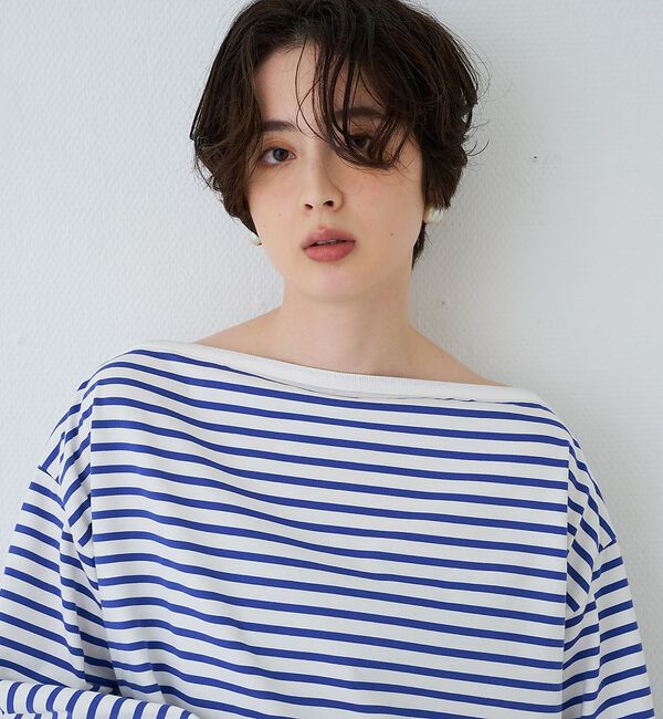 Rouge vif「ボーダーボートネックカットソー/ロングスリーブTシャツ【予約】」|Tシャツ・カットソー|