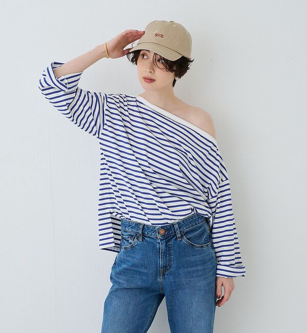Rouge vif「ボーダーボートネックカットソー/ロングスリーブTシャツ【予約】」|Tシャツ・カットソー|