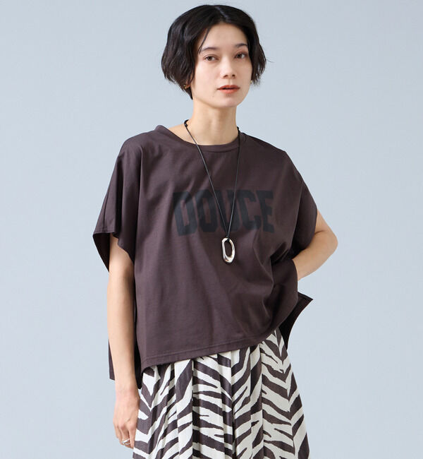 Liesse「DOUCEプリントショート丈Tシャツ」|Tシャツ・カットソー|ブラウン