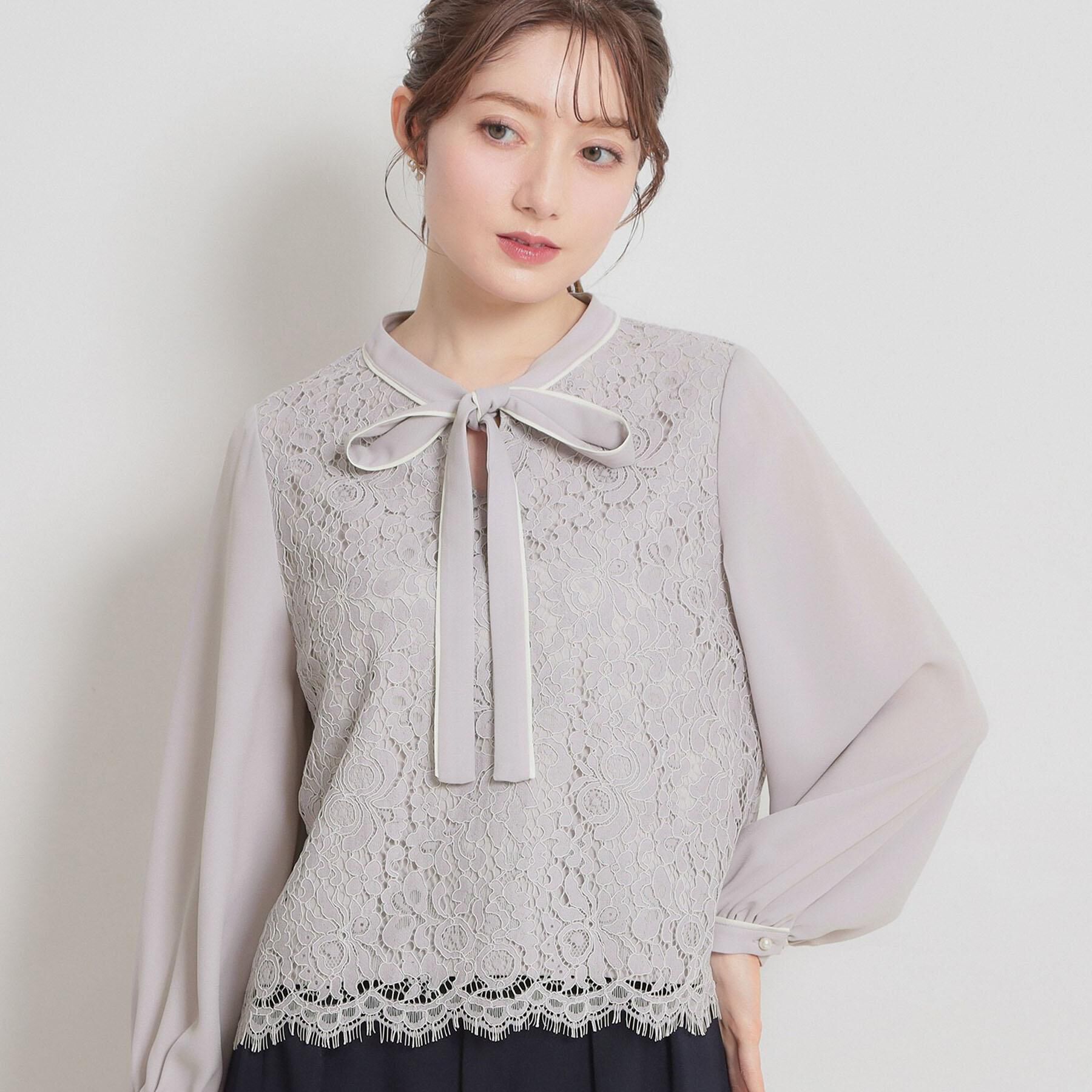 Couture broach「【洗える・通勤】フラワーレースブラウス」|シャツ・ブラウス|ライトグレー(011