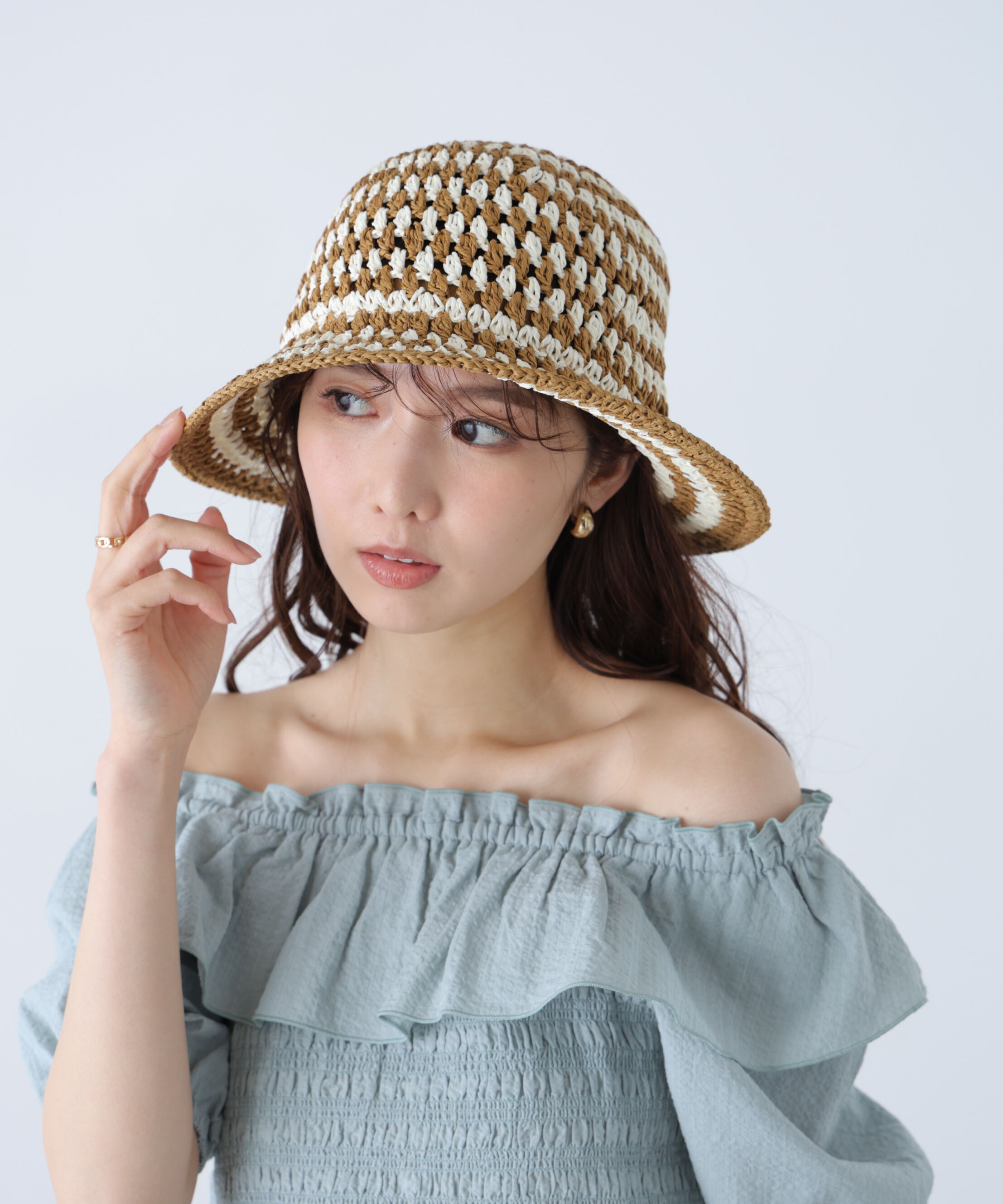  「ボーダークロッシェ」|ソックス|ベージュ