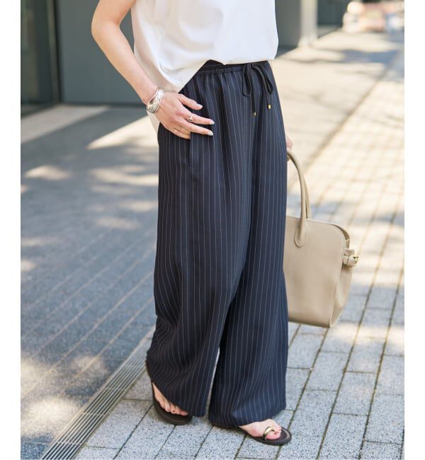 Spick and Span「《新色有り / 追加》ジョーゼットイージーパンツ」|スラックス|ネイビーベース