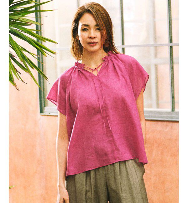 自由区「【SHIHOさん着用】シアーラミーローンフリルディテール ブラウス」|シャツ・ブラウス|マゼンタ