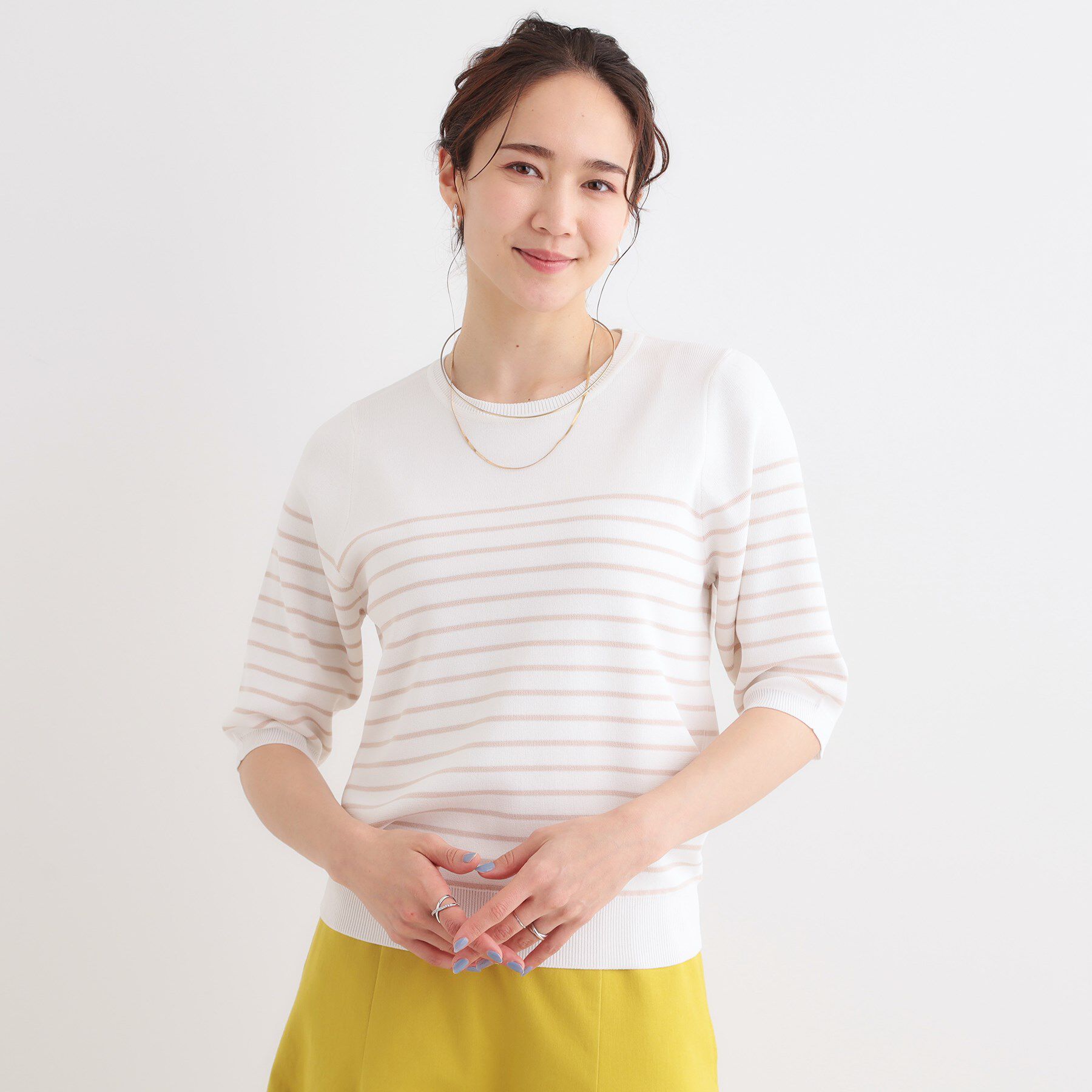 SHOO･LA･RUE「【高レビュー/洗える/S-LL】季節の変わり目から活躍 5分袖ニット」|ニット・セーター|