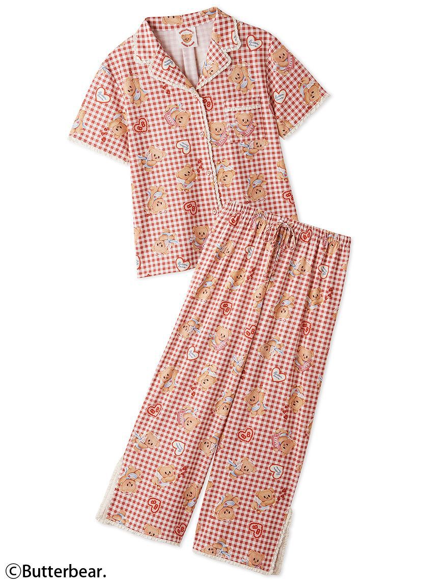 SNIDEL HOME「【WEB限定】【セット商品】【BUTTERBEAR】開襟シャツ＆カットロングパンツSET」|ルームウェア|RED