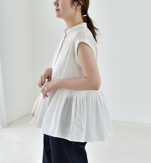 quaranciel「《予約》quaranciel:〈手洗い可能〉コットン プリーツ ペプラム プルオーバー ブラウス」|シャツ・ブラウス|