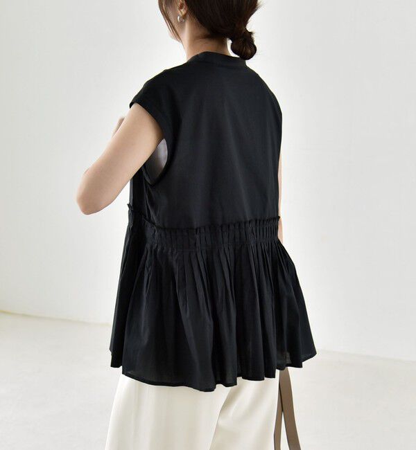 quaranciel「《予約》quaranciel:〈手洗い可能〉コットン プリーツ ペプラム プルオーバー ブラウス」|シャツ・ブラウス|