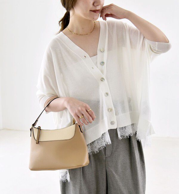 quaranciel「《予約》quaranciel:〈手洗い可能〉レース ヘム Vネック ポンチョ ニット カーディガン」|カーディガン|