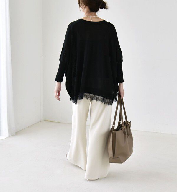 quaranciel「《予約》quaranciel:〈手洗い可能〉レース ヘム Vネック ポンチョ ニット カーディガン」|カーディガン|