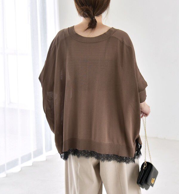 quaranciel「《予約》quaranciel:〈手洗い可能〉レース ヘム Vネック ポンチョ ニット カーディガン」|カーディガン|