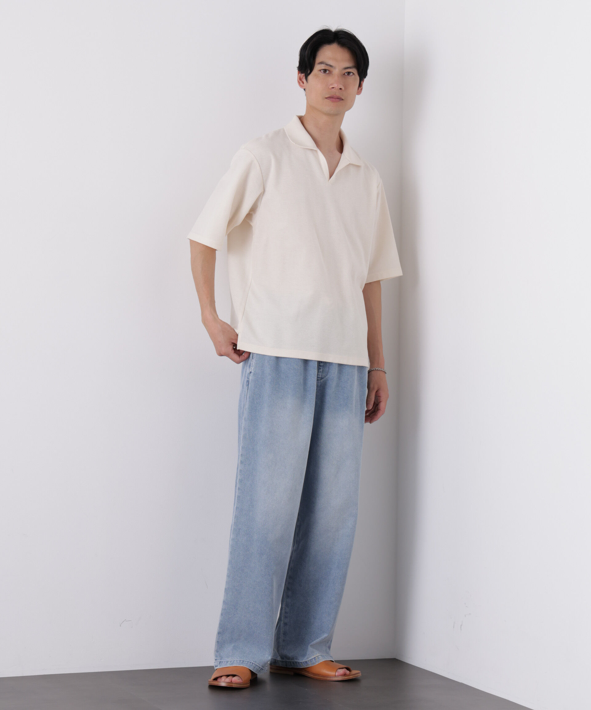 NANO universe「COOLLY DENIM ワイドイージーパンツ（接触冷感）」|チノ|