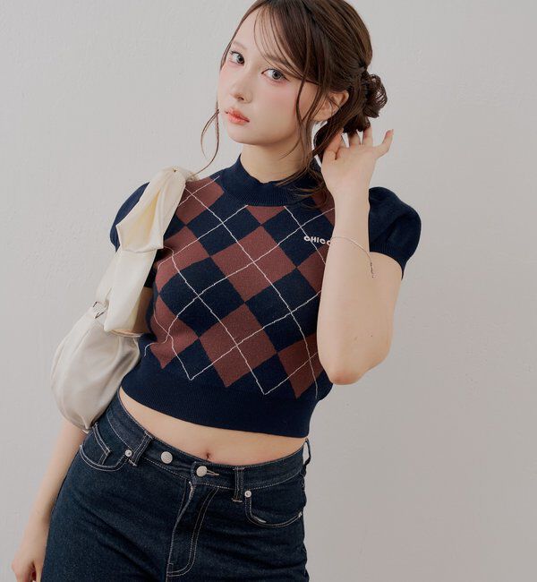  「パフスリーブロゴ刺繍ニット」|ニット・セーター|