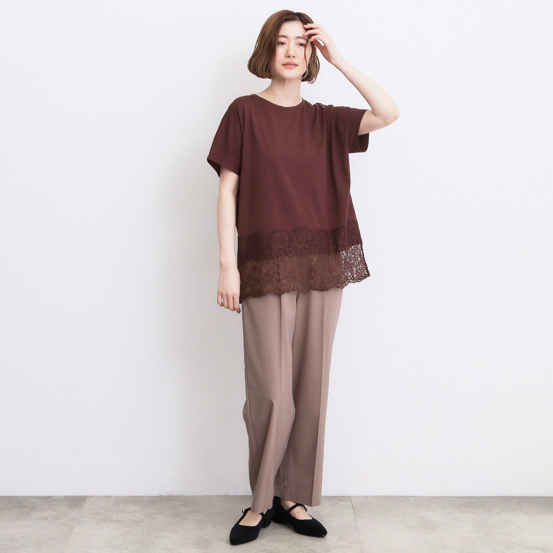 grove「【持続冷感】ひんやりポンチシリーズ／裾レースドルマンカットソー」|Tシャツ・カットソー|