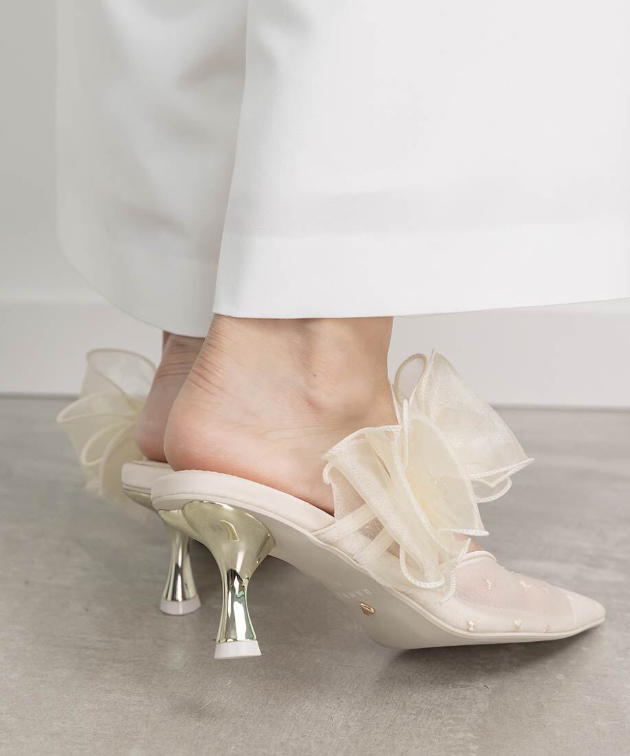  「シフォンリボンハートミュールパンプス」|パンプス|