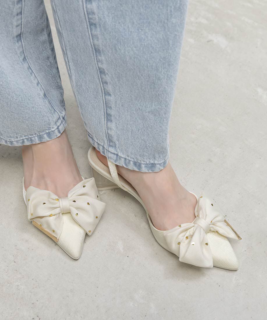  「【Heart Collection】ハートスパンコールアンクルストラップパンプス」|パンプス|アイボリー
