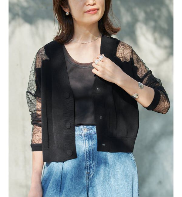 VERMEIL par iena「Cotton Boucle レースカーディガン」|カーディガン|ブラック
