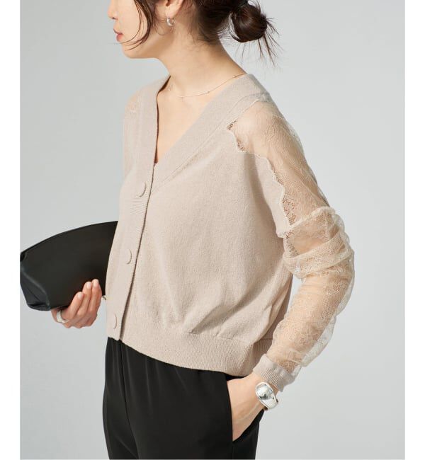 VERMEIL par iena「Cotton Boucle レースカーディガン」|カーディガン|ベージュ