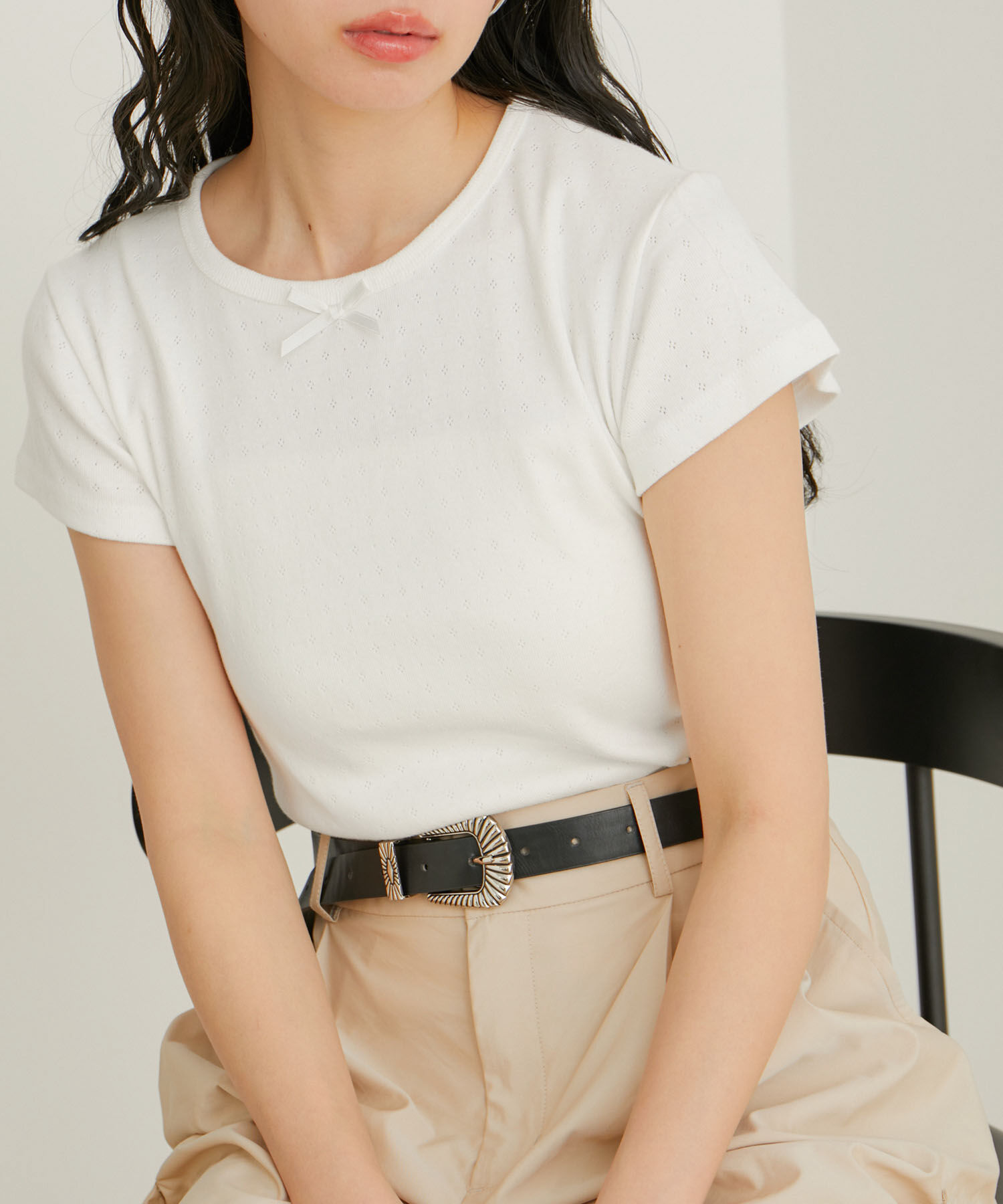 VIS「【WEB/一部店舗限定】パターンメッシュミニＴシャツ」|Tシャツ・カットソー|ホワイト系(11)