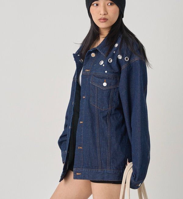 「【UNISEX/ユニセックス】アイレットデニムジャケット」|ブルゾン・スタジャン|