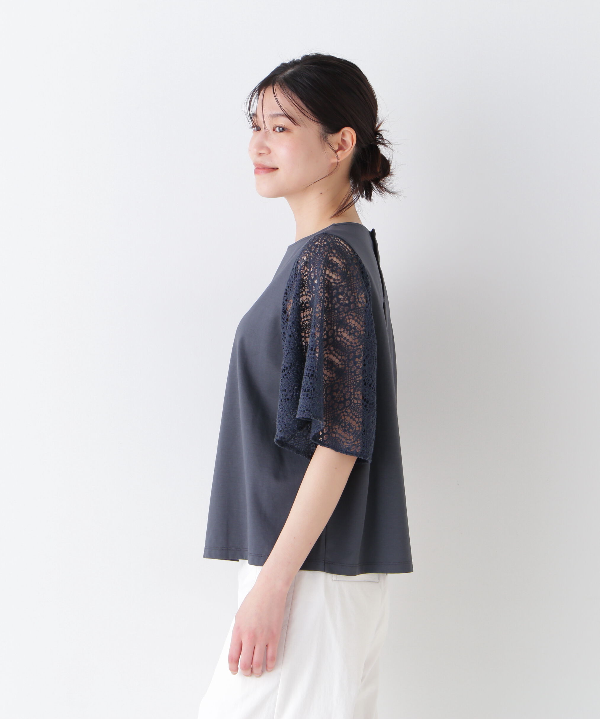  「◆≪接触冷感≫ ラッセルレースドッキングカットソープルオーバー」|Tシャツ・カットソー|