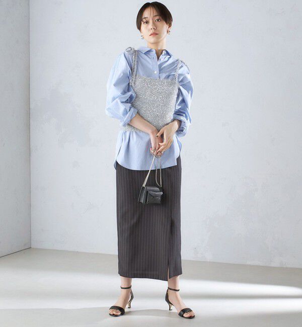 SHIPS for women「〈手洗い可能〉ベルト付 ストライプ タイト スカート 24SS ◇」|タイト|