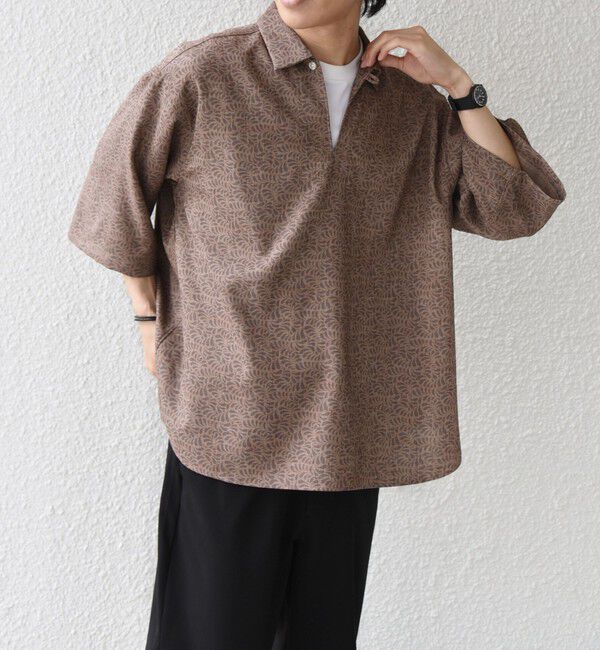 SHIPS any「SHIPS any:〈UVカット〉FUTURE LINEN CANVAS リネンライク スキッパー プルオーバーシャツ◇」|シャツ・ブラウス|ブラウン系その他