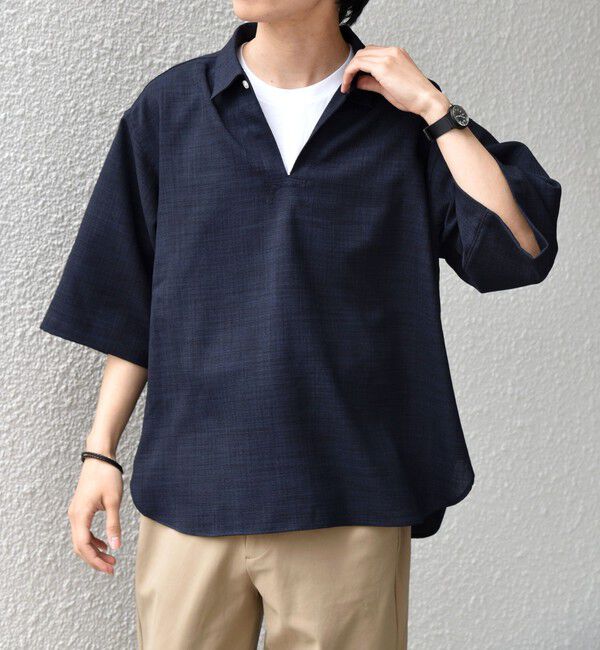 SHIPS any「SHIPS any:〈UVカット〉FUTURE LINEN CANVAS リネンライク スキッパー プルオーバーシャツ◇」|シャツ・ブラウス|
