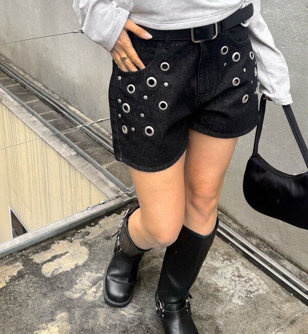  「アイレットデニムショートパンツ」|デニム|ブラック