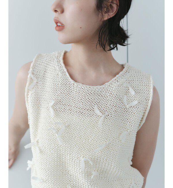 EMMEL REFINES「＜EMMEL REFINES＞EM HWテープヤーン リボン ノースリーブ ニット」|ニット・セーター|OFF WHITE