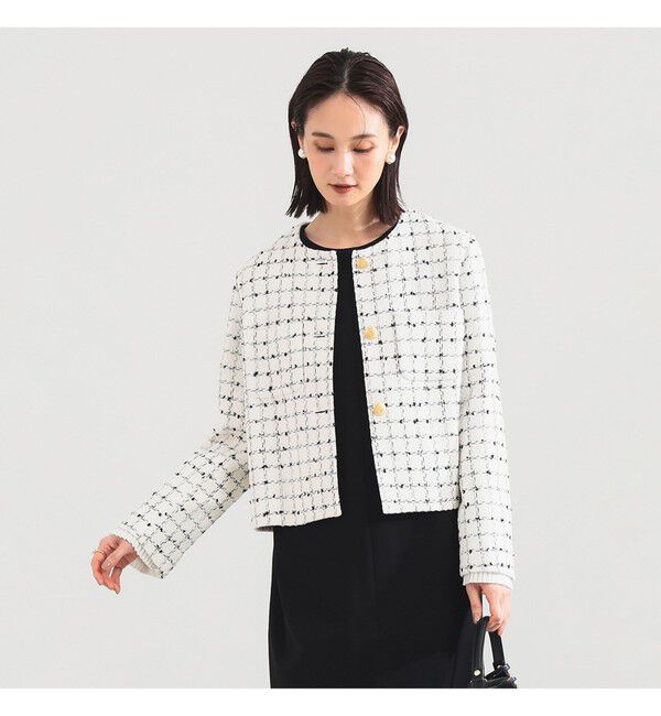 Demi-Luxe BEAMS 「ツイード ノーカラー ジャケット＊」|ダッフルコート|OFF_WHITE