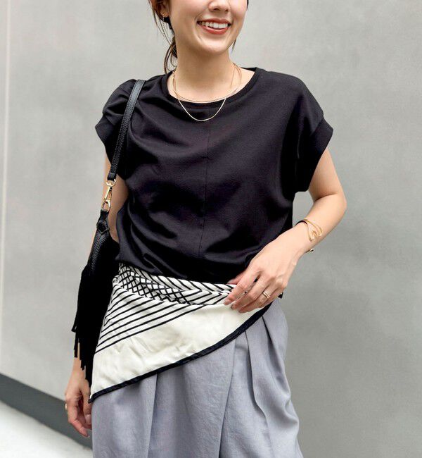 NOLLEY'S「《ノーリーズオリジナル美容Tシャツ》シルクアミノ酸加工オーバーノースリーブ」|Tシャツ・カットソー|ブラック