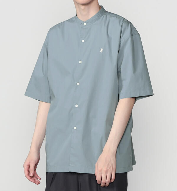 GYMPHLEX「Gymphlex | ストレッチタイプライター バンドカラー半袖シャツ MEN」|シャツ・ブラウス|BLUE系1