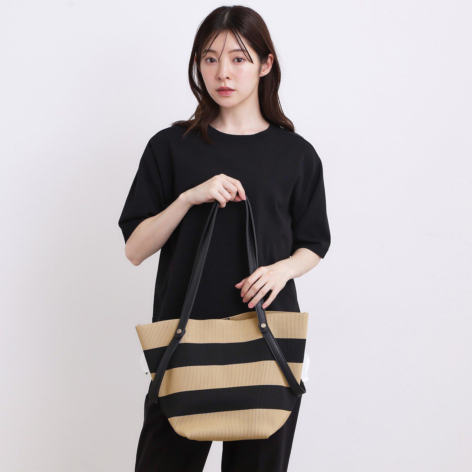 grove「【2WAY】ダブルハンドルニットトート」|トートバッグ|ブラックボーダー(3