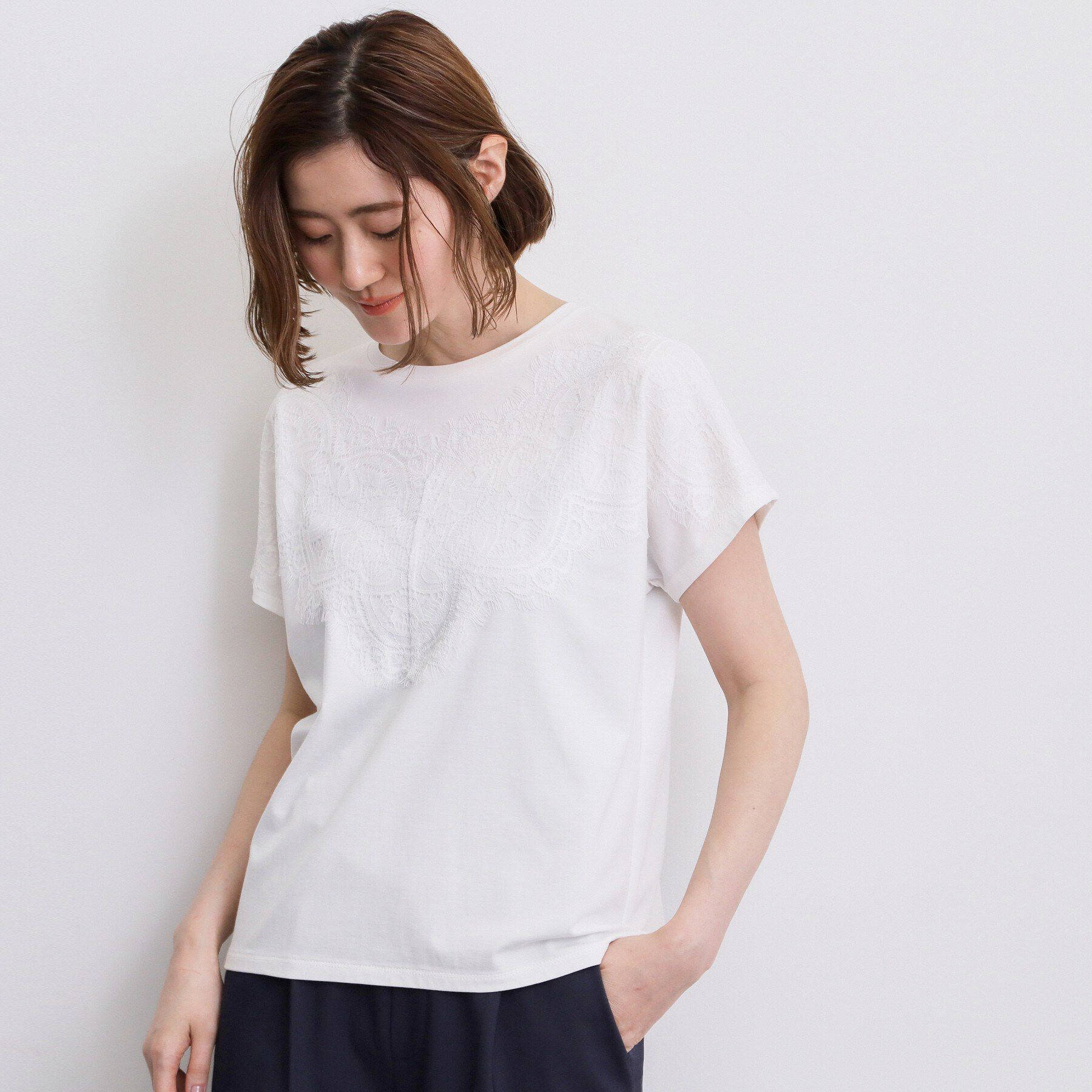 grove「【持続冷感】ひんやりポンチシリーズ／フロントレースドルマンカットソー」|Tシャツ・カットソー|