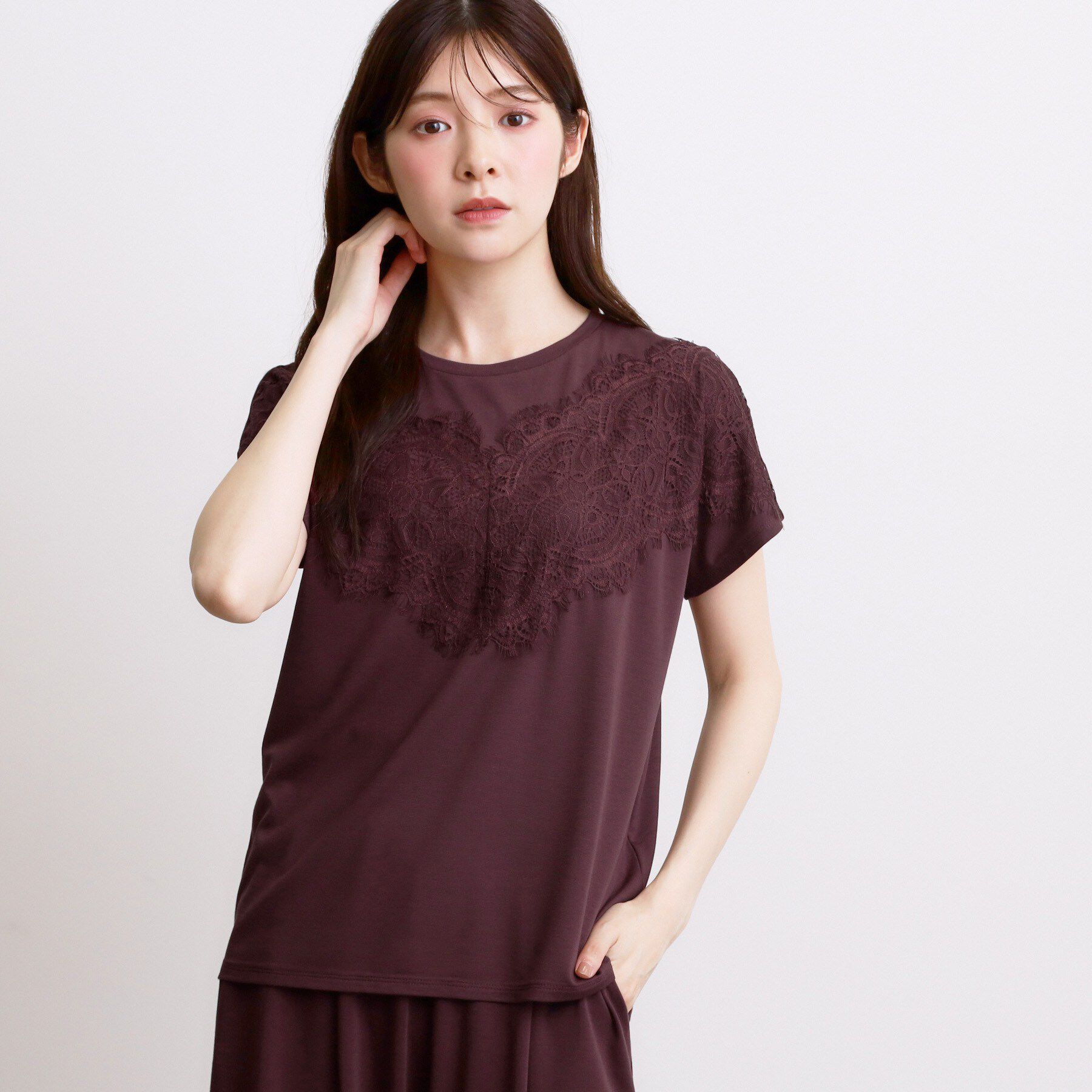 grove「【持続冷感】ひんやりポンチシリーズ／フロントレースドルマンカットソー」|Tシャツ・カットソー|